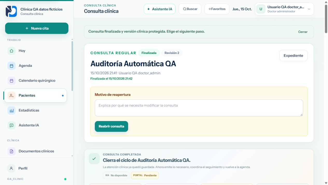 Cada consulta tiene su historia. Captura del sistema con datos ficticios.