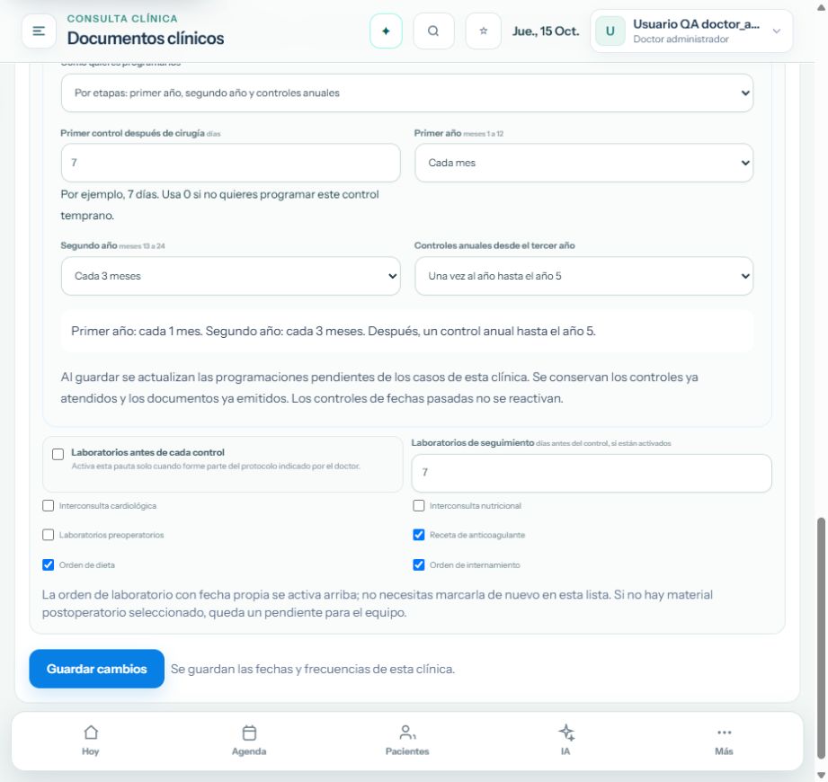 Cambiar los tiempos debe ser sencillo. Captura del sistema con datos ficticios.